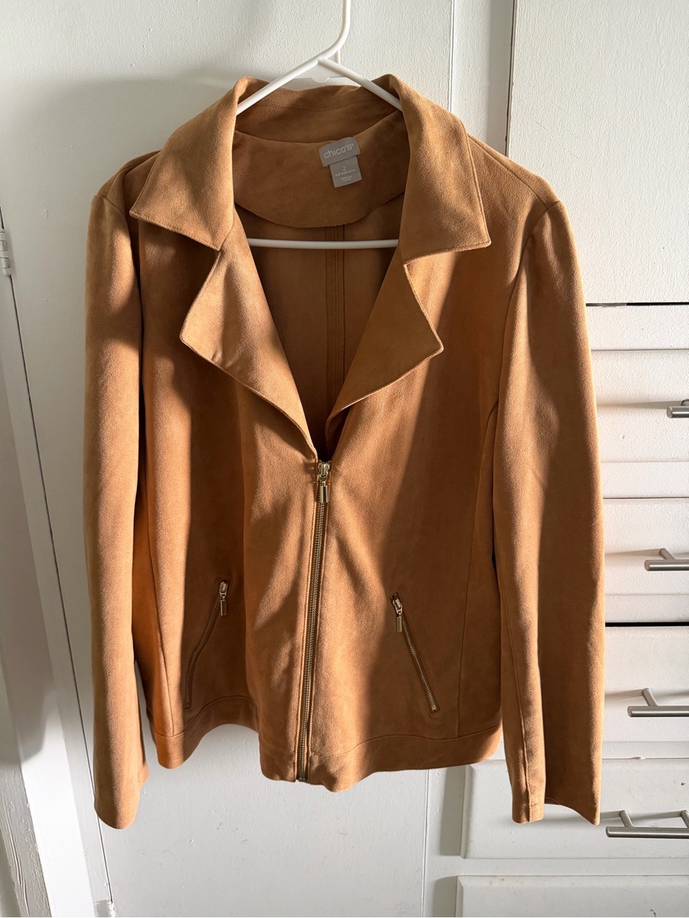 Chico's Camel Tan Suede-Look Zip Front Jacket